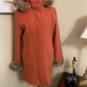 Hilary Radley Orange Cape with Faux Fur Trim